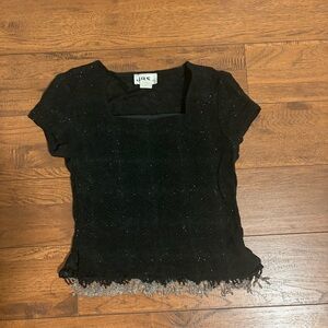 Black Sparkly Party Top with Beaded Fringe